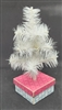 9" Miniature Feather Tree - white Stiff Feathers - 3 Rows - Snowman Box - Berries